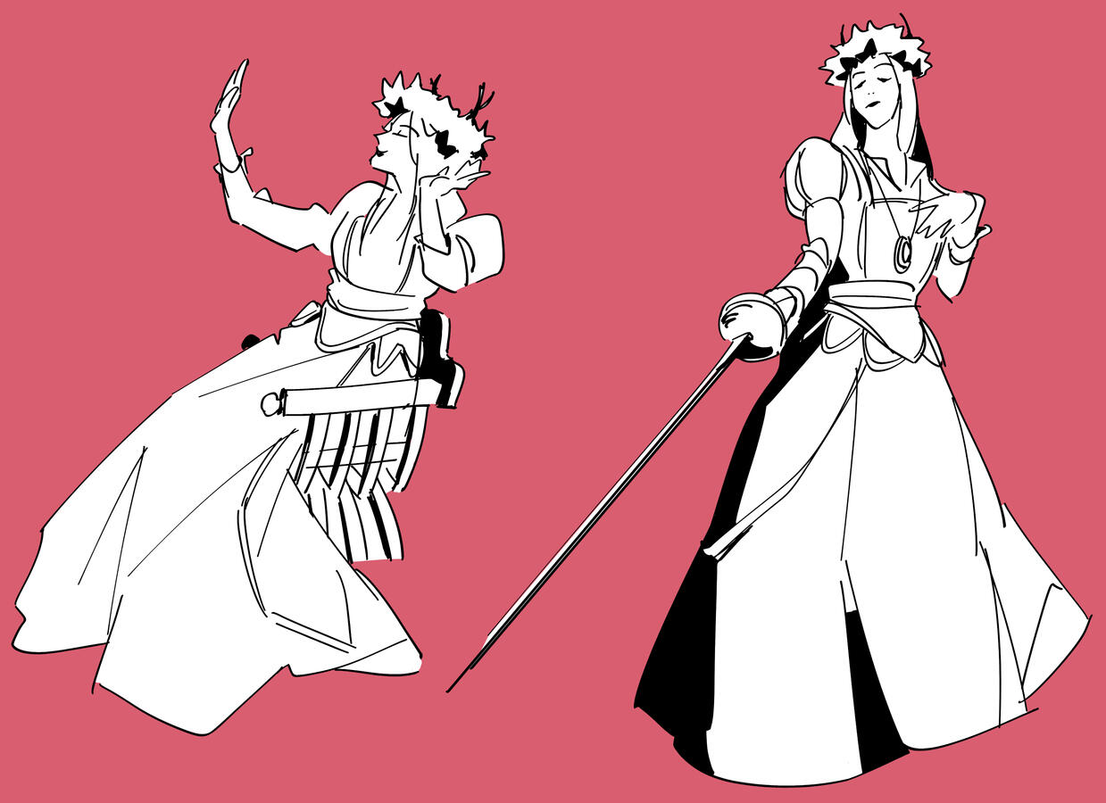 Renaissance-themed costumed life drawing, 10 mins each pose